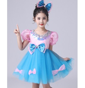 Children pink with blue chorus costumes photos shooting birthday party chorus princess dresses dance puffy gauze skirt girls kindergarten princess dress