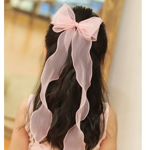 Children princess fairy flower girls bowknot hair accessories girls photos shooting long ribbon bow hairpins baby headdresses Korean ponytail hairpins for little girls