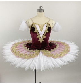 Children professional wine tutu skirts ballet dance dress ballerina pancake skirts Stage costume Sleeping beauty performance costume Show window display dance costumes