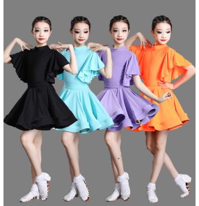 Children Purple black orange Latin Dance Competition dresses latin Dance Art Examination Regulations Practice Skirt for girls