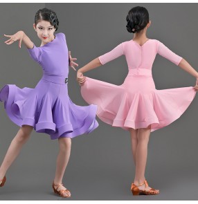 Children Purple pink dark green Latin dance competition dance dresses Girls latin dance clothing ballroom dance skirt for children girls