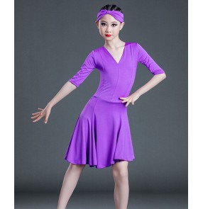 Children Purple yellow mint orange latin dance dresses girls latin dance skirt kids mid-sleeve professional competition examination clothes