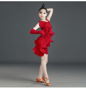 Children red black polka dot latin dance dress stage performance salsa dance dress stage performance costumes for kids