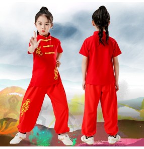 Children reg gold martial arts wushu performance clothing chinese kungfu  long-sleeved Chinese Tai Chi competition training uniforms