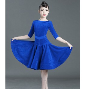 Children Royal blue silver red velvet Latin Dance dresses kids black pool velvet ballroom latin dance costumes girls professional competition standard performance dresses 