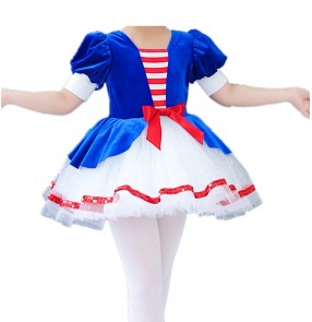 Children royal blue with red jazz dance performance dress princess tutu skirt for girls kids ballet dance dress modern jazz dance costumes choir dress