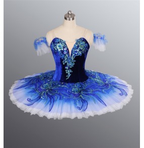 Children's Ballet Tutu Skirt Royal blue pancake classical professional ballerina ballet dance dresses Children's Little Swan lake dance Costumes for Girls Blue Bird