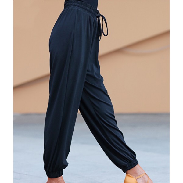 Children's Black loose Latin dance dancing pants draw string waist loose trousers girls practice