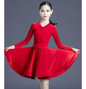Children's black red velvet Latin Dance Dresses Competition Standard Costume Girls Dance Performance Art Test Regulations Performance Dance Costume