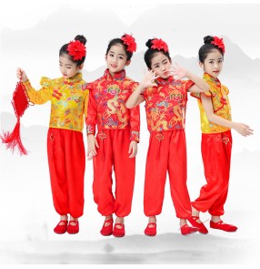 Children's Boys girls chinese dragon waist drum suits for boys and girls Elementary school drumming clothes Children's martial arts performance costume