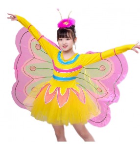  Children's butterfly Performance Costume Girls fairy cartoon cosplay Dance Costume Kids Wings Clothes Toddler Performance Veil