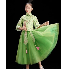 Children's cheongsam chinese qipao dresses guzheng performance costume Chinese style hanfu classical girl allegro performance dress for girl