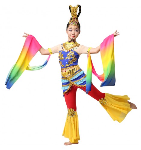 Children's chinese fairy flying folk dance costumes girls china ...