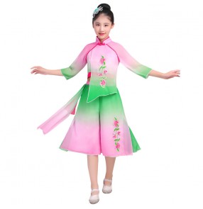 Children's chinese folk classical dance costumes fairy princesses dresses children's performances Yangko folk dance fan dance costumes for girls