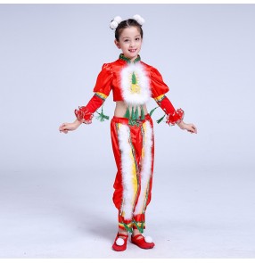 Children's chinese folk dance performance clothing dragon suit festive velvet suit Chinese style opening red Yangko clothing winter dance new year festival performance clothing
