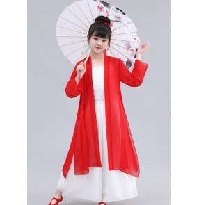 Children's chinese hanfu chinese classical dance fairy dresses Chinese style robe costumes fan dance umbrella dance girls suit