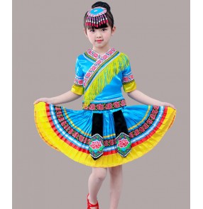 Children's Chinese hmong Miao costume girls Yunnan minority dance performance dress Yi nationality Zhuang clothing performance costumes