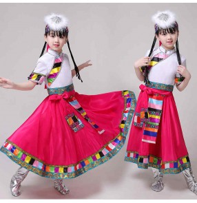 Children's Chinese Mongolia dance costumes Tibetan auspicious Reba drum minority dance costumes Tibetan performance