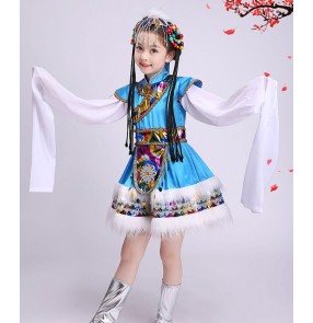 Children's Chinese Mongolian Tibetan costumes Primary school students kindergarten performance costumes water sleeve dance costume Mongolian girls catwalk costume