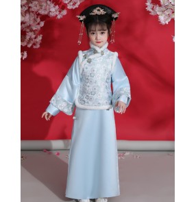 Children's Chinese Qing Dynasty Manchu princess dresses ancient Qing Dynasty palace anime drama princess flag dance dress girl Hanfu 