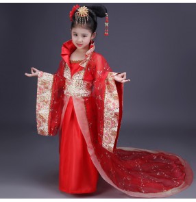 Children's Chinese Tang dynasty imperial concubine empress costume girl Hanfu fairy dresses trailing palace princess Tang Dynasty fairy ancient clothes catwalk performance costume