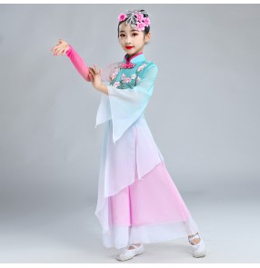 Children's chinese traditional classical dance costumes elegant fan dance umbrella dance dress fairy princess yangko dance costumes
