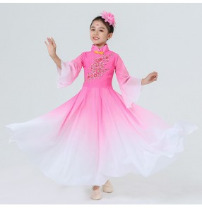 Children's Chinese traditional classical dance costumes princess fairy dresses performance qipao dresses  fan umbrella dance performance dress folk dance costumes 
