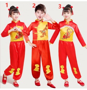 Children's Chinese Yangko Costume boyg girls festive dance clothes Boys and girls chinese Tang suit drum performance costume