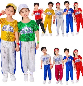 Children's Colorful sequined jazz dance costumes boys girls hip-hop outfits modern ghost step hip-hop cheerleading team aerobics stage costumes