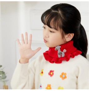 Children's detachable collar high neck bib Cute warm knitted scarf wool hooded rabbit fur collar for girls kids wholesale