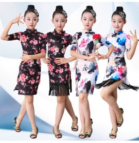 Children's floral Latin Dance Skirts Children's Dance Girls Practice Hosting qipao Costume Competitions Performing Classical Cheongsam dresses