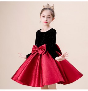 children's Girls black with wine colored birthday princess dress Flower girl wedding tutu skirt little girl host girl piano singers model show performance costume