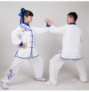 Children's Girls boys Chinese kungfu Wushu performance clothing for boy girls blue and white porcelain martial art competition performance uniforms for boys taichi practice clothing 