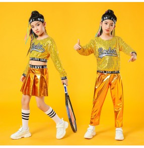 Children's gold sequined jazz dance costumes gogo dancers modern dance drums cheerleading hip-hop outfits boy girls hip-hop dance costumes