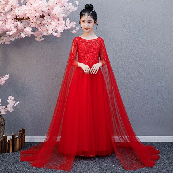 38.98 US$-Flower Girl Dress Wedding Kids Tulle Princess Long Dresses Girls  Vestidos Lace Beaded Embroidery Festival Party Dress G-Description