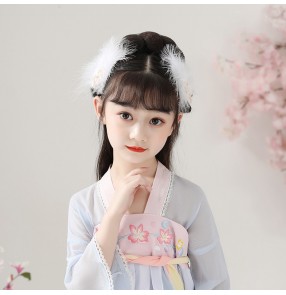 Children's Hanfu Feather Headdress Fairy Hairpin Side Clip Girl Japanese Cute Ancient Style Hanfu Hair Accessories