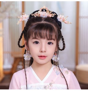 Children's Hanfu headwear kids kimono dress headdress Tassel ancient style hair ornament ancient hairpin Girl fairy ancient assembly jewelry