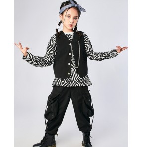 Children's hip-hop rap street dance suit Boy drum set Zebra print jazz dance costume girls video shooting gogo dancers performance outfits catwalk hiphop clothes