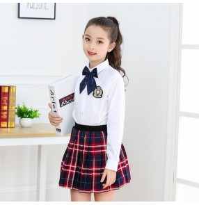 Children's host singers chorus performance clothing primary and secondary school students plaid school uniforms poetry recitation Choir performance clothing for girls