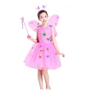 Children's jazz ballet chorus princess dress girls performance pink white yellow fluffy skirt kindergarten butterfly fairy dress Halloween costume