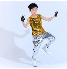 Children's jazz dance silver royal blue sequins street dance costumes modern dance kindergarten hip-hop gogo dancers performance clothes sequined vest silver harem pants