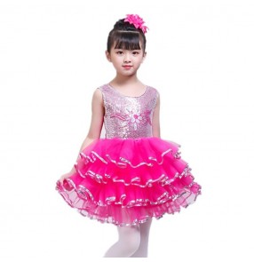 Children's jazz modern dance princess pink dress girls costumes singers chorus performance Dress fluffy skirt kindergarten pupils modern dance clothes 