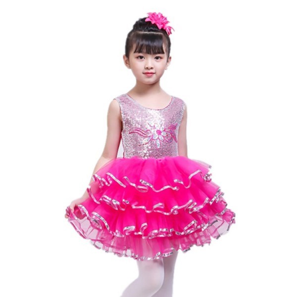 Children's jazz modern dance princess pink dress girls costumes singers ...