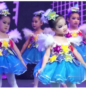 Children's jazz princess performance blue dresses girls little stars modern dance stage performance kindergarten chorus dance dress costumes