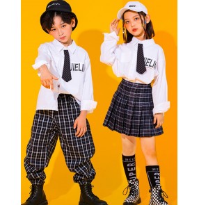 Children's jk uniform suit student children plaid skirt college style boys rap hip hop dance costumes girls street jazz dance performance outfits