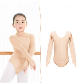 Children's latin ballet dance invisible bottom bodysuits long-sleeved base clothes flesh ballet exercise clothes catsuits  invisible underwear