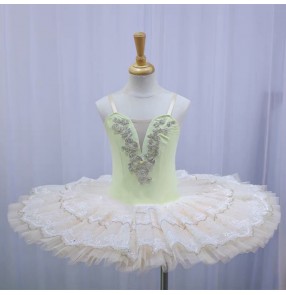 Children's Light Green professional ballerina ballet dance dress flat tutu skirt fairy sleeping beauty performance costume Swan Lake leotard ballet dance outfits for baby