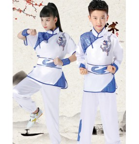 Children's martial arts performance clothing elementary and middle school students sports practice training long-sleeved martial arts wushu taichi fitness sports clothing for girls boys