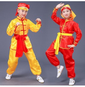 Children's martial arts performance competition waist drum kung fu dragon dance costume long-sleeved boy children kindergarten pupils kung fu costume