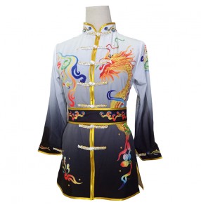 Children's martial arts stage peformance clothes Chinese Kung Fu wushu Performance Competition Suit Long Sleeve Tai Chi Suit Embroidered Dragon clothing for boy girls